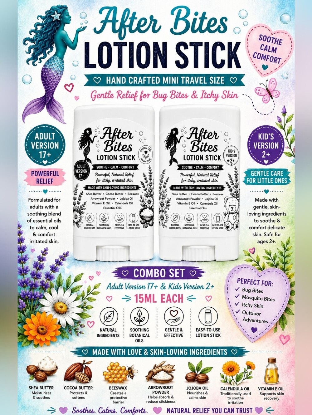 Low Stock! Hand Crafted 2Pack Bug Off Adult & Kids Version Travel Size
